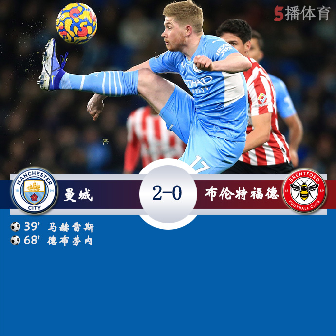 英超第24轮 曼城  2 - 0  布伦特福德