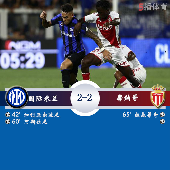 足球友谊赛 国际米兰  2 - 2  摩纳哥