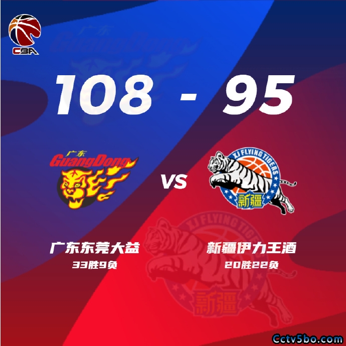 广东  108 - 95  新疆 