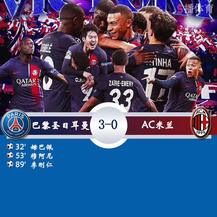 巴黎圣日耳曼  3 - 0  AC米兰