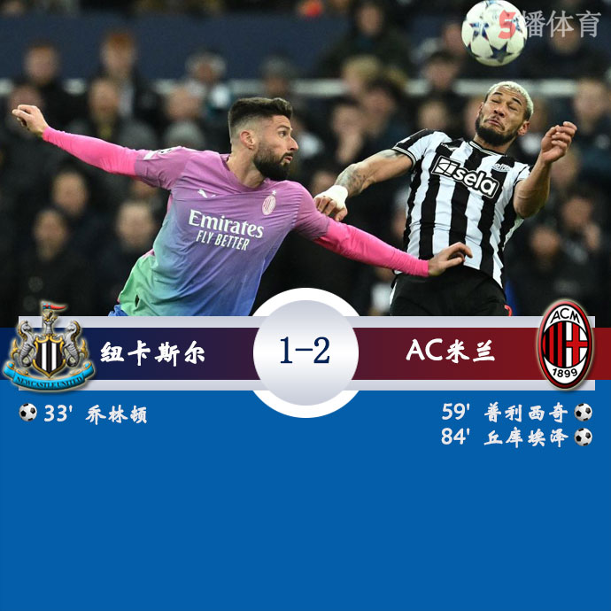 纽卡斯尔  1 - 2  <a href=//www.investrk.com/zuqiu/acmilan/ target=_blank class=infotextkey>AC米兰</a> 