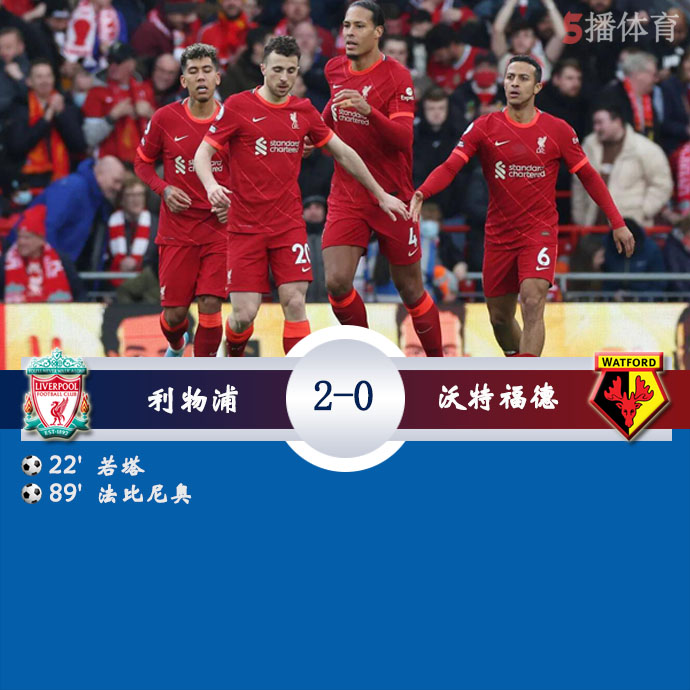 英超第31轮 利物浦  2 - 0  沃特福德