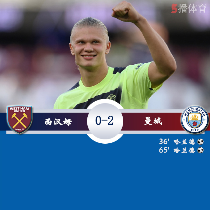 英超第1轮 西汉姆  0 - 2  曼城