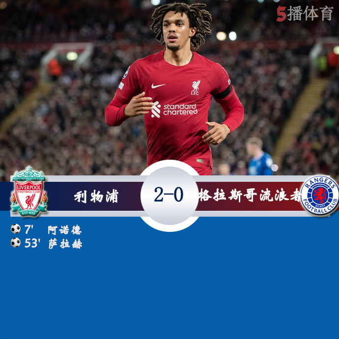 欧冠小组赛A组第3轮 利物浦  2 - 0  格拉斯哥流浪者