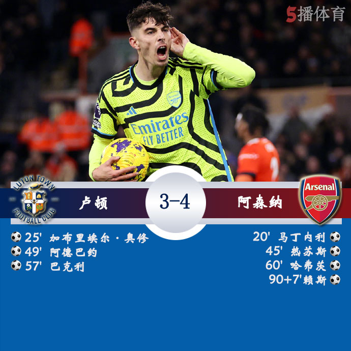 卢顿  3 - 4  阿森纳