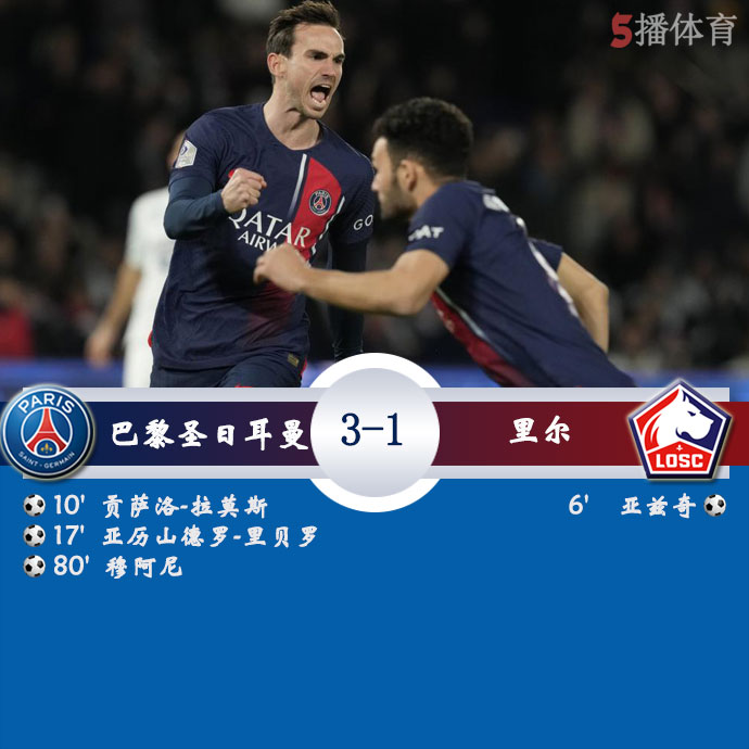 巴黎圣日耳曼  3 - 1  里尔